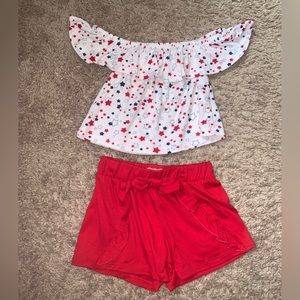 Fourth of July Set with Off the Shoulder Top and Red Shorts